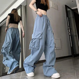 Huibaolu Streetwear Y2K Cargo Pants Women Harajuku Hip Hop Big Pockets Wide Leg Trousers Woman Korean Loose High Waist Casual Pants