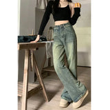 Huibaolu 2024 New Wide Leg Jeans for Women Vintage High Waist Baggy Y2K Denim Pants Woman 90S Streetwear Straight Full Trousers