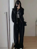 Huibaolu Pant Set 2 Piece Sets For Women Basics Long Sleeve Hoodies Coat Wide Leg Pants Solid Casual Fashion Suit Spring Autumn New