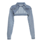 Huibaolu Waist Y2K Solid Crop Denim Jacket Women Autumn Sexy Kpop Streetwear Jean Coat Female Chic Short Outwear 2024 E Girl Tops