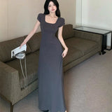 Huibaolu Summer Women's Dress Elegant Short Sleeve Bodycon Long Dresses Woman Sexy Outfits Party Club Sundress Black Birthday Dresses