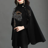 Huibaolu Women Shawl Batwing Sleeve Poncho Sweater Winter Knitted Cashmere Cloak Eagle Pattern Handmade Bead Sequin Embroidered Cape Coat