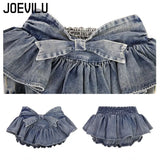 Huibaolu Cake Skirt Set Babes Strap Drawstring Bra Top Bow Elastic Waist Slimming Mini Skirts 2 Piece Sets Women's Outfits Y2k Suit