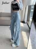 Huibaolu Retro American Autumn Loose Women Jeans Light Blue High Waist Casual Woman Jeans Fashion Street Basic Straight Leg Pants