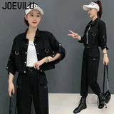 Huibaolu 2PCS Streetwear Tracksuit Cargo Coat Casual Pants 2 Piece Sets Women's Outfits Spring and Autumn Korean Fashion Y2k Suit