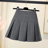 Huibaolu High Waist Pleated Skirt Women All-Match Simple Patchwork Zip A-Line Skirts Female Solid Color Students Daily Mini Skirt