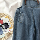 Huibaolu Women Denim Jumpsuits Vintage Blue Adjustable Straps Loose Straight Overalls Spring Autumn Female Casual Jeans