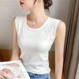 Huibaolu Version of Large Size Knitted Halter Vest Female 2024 Summer New Thin Tank Top Ice Silk Slim-fit Hollow-out Base Shirt