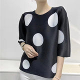 Huibaolu polka dot T-shirt 2023 summer new niche design feeling loose oversized top Slight Strech t shirt