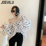 Huibaolu Polka Dot Shirt Off Shoulder Bubble Sleeve Tops Women's White Loose Simple Top French Casual Blouse In Spring and Summer