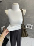 Huibaolu and Waxy Warm Pure Desire High Neck Knitted Vest Fluffy Slim Sleeveless Sweater Base Layer Shirt Crop Top