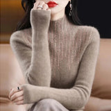 Huibaolu Fashion Rhinestones Turtleneck Sweater Woman Elegant Shiny Crystal Knit Pullover Women Soft Long Sleeve Cashmere Jumper