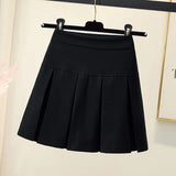 Huibaolu High Waist Pleated Skirt Women All-Match Simple Patchwork Zip A-Line Skirts Female Solid Color Students Daily Mini Skirt