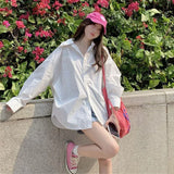 Huibaolu Oversize Women's White Shirt 2024 Spring Summer Long Sleeve Button Up Loose Blouse Harajuku Streetwear Casual Blusas Tops