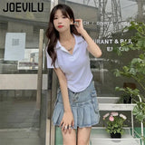 Huibaolu Polo Neck T-shirt Girls' Slim Fit Short Sleeve Crop Top Summer Korean Fashion White Tops Niche Y2k Tee Women Clothes