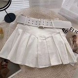 Huibaolu Summer Pleated Skirt Women Korean Fashion with Belt Mini Skirts Girl Kawaii High Waist School Uniform A-Line Short Skirts