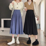 Huibaolu Korean Style Women's Midi Skirt 2024 Autumn High-Waisted Corduroy Long Skirt Women College Style Pleated A-Line Skirts