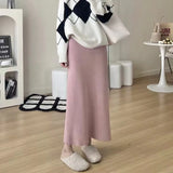 Huibaolu Gentle Style Knitted Skirts for Women Autumn Winter All-Match High Waist Long Skirt Woman Korean Temperament Midi Skirts