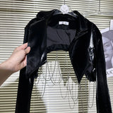 Huibaolu 2024 New Women's Leather Jacket Hot Girl Dark Wind Patent Leather Coat Female Chic Chain Design PU Leather Female Outwear