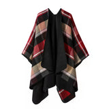 Huibaolu Retro White Print Poncho Cardigan Faux Cashmere Women Shawl Scarf Jackets Tie-dye Black Blanket Cape Pashmina Claok Coats