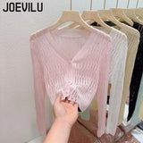 Huibaolu Ice Silk Knitted Cardigan Hollow Out Thin Crop Top Summer Sun Protection Shawl Women's Casual Shirt with Suspender Skirt