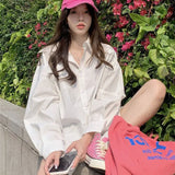 Huibaolu Oversize Women's White Shirt 2024 Spring Summer Long Sleeve Button Up Loose Blouse Harajuku Streetwear Casual Blusas Tops