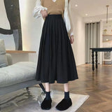 Huibaolu Korean Style Women's Midi Skirt 2024 Autumn High-Waisted Corduroy Long Skirt Women College Style Pleated A-Line Skirts