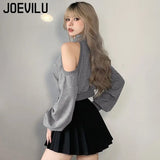 Huibaolu Shoulder T-shirt Vintage Lace Hollow Out Polo Neck Long Sleeve Sweatshirt Women's Korean Slim Crop Tops Femme Y2k Casual Tee