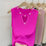 Huibaolu Knitted Suspender Vest Women Wear Summer 2024 New Beaded Design Sleeveless Slim Women Top