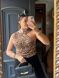 Huibaolu Leopard Print Pleated Slash Collar Bodysuit For Women Sexy Sleeveless Backless Slim Jumpsuit New Summer Lady Streetwear