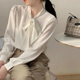 Huibaolu Tie Chiffon Shirts Casual Long Sleeve White Blouse Women's Elegant Business Loose Blouses Ladies Spring and Autumn Chic Tops