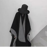 Huibaolu Retro White Print Poncho Cardigan Faux Cashmere Women Shawl Scarf Jackets Tie-dye Black Blanket Cape Pashmina Claok Coats