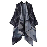 Huibaolu Retro White Print Poncho Cardigan Faux Cashmere Women Shawl Scarf Jackets Tie-dye Black Blanket Cape Pashmina Claok Coats