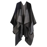 Huibaolu Retro White Print Poncho Cardigan Faux Cashmere Women Shawl Scarf Jackets Tie-dye Black Blanket Cape Pashmina Claok Coats