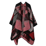 Huibaolu Retro White Print Poncho Cardigan Faux Cashmere Women Shawl Scarf Jackets Tie-dye Black Blanket Cape Pashmina Claok Coats