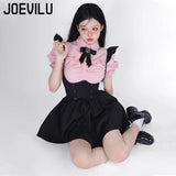 Huibaolu Strap Skirt Set Lovely Fly Sleeved Shirt with Bow Tie Bandage Black Mini Skirts 2 Piece Sets Babes Kawaii Y2k Outifits