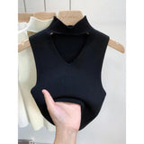 Huibaolu Out V-neck Sweater Half High Neck Knitting Small Camisole Women's Inner Vest Sleeveless Short Top