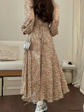 Huibaolu Temperament Dresses New Design 2024 Women Honeymoon Holiday Date Girls Floral Print Lace-Up Bow Tie Retro Long Maxi Dress