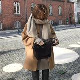 Huibaolu 2024 Autumn Winter Woolen Coat Women Korean Street Single Breasted Outerwear Female Fashion Turndown Collar Long Overcoat