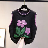 Huibaolu Vest 2024 Spring and Autumn New Loose Wear Women's Beading Top Round Neck Sweater Vest Tank Top