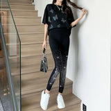 Huibaolu Black Stretch Rhinestone Skinny Leggings Women Autumn Winter Thick Velvet Ankle-Length Pants Tide Elasticit Shinny Legging