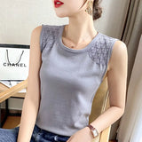 Huibaolu Version of Large Size Knitted Halter Vest Female 2024 Summer New Thin Tank Top Ice Silk Slim-fit Hollow-out Base Shirt