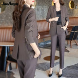 Huibaolu Women's Spring Autumn Professional Suit Jacket Matching Set Korean Elegant Casual Blazers+Pants Two Piece Female Trousers Suit