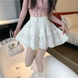 Huibaolu White Lolita Mini Skirts Women Sweet Cute Fairy Fluffy Skirt for Woman Summer Harajuku Japanese Style Kawaii Short Skirt