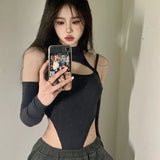 Huibaolu Y2K Sexy Backless Bodysuits Top Women Summer Off Shoulder Hollow Out Irregular Jumpsuit Female New Fashion Solid Camisole