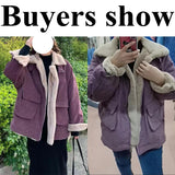 Huibaolu Thicken Corduroy Winter Jacket Women Korean Zipper Warm Lamb Wool Cotton Coat Ladies Casual Loose Turndown Collar Parkas