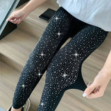 Huibaolu Black Stretch Rhinestone Skinny Leggings Women Autumn Winter Thick Velvet Ankle-Length Pants Tide Elasticit Shinny Legging