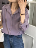 Huibaolu Dark Purple Long-sleeved Chiffon Blouse Female Spring Summer Leisure White Shirts Women Casual Solid Color Simple Blouses