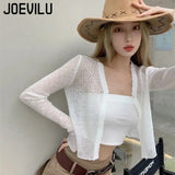 Huibaolu Thin Sunscreen Shirt Women's Summer Outerwear Crop Tops Hollow Out White Long-sleeved Cardigan Elegant Casual Shawl Coat