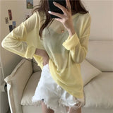 Huibaolu Sheer Sunscreen Blouse Women's Thin Outerwear Pullover Ice Silk Tops Summer Casual Loose T-shirt Air Conditioning Cover